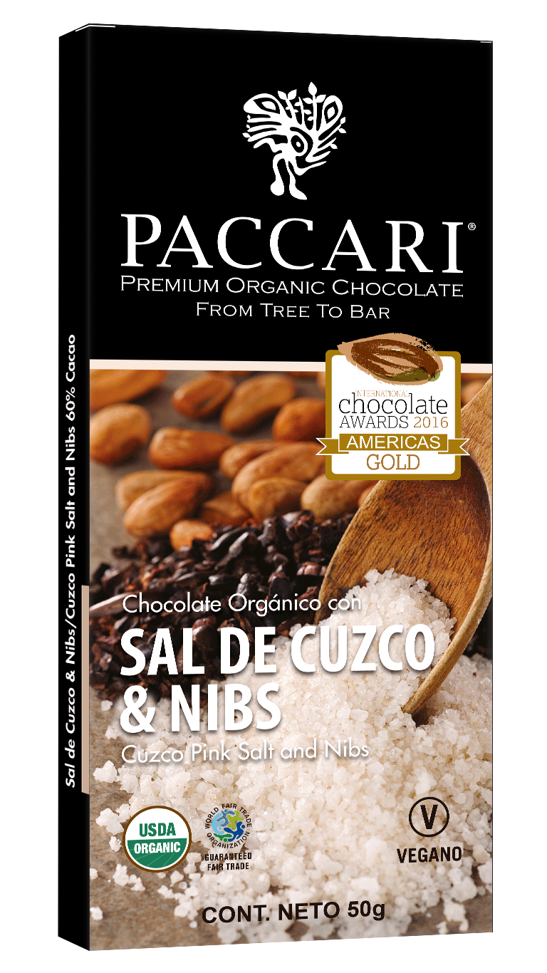 Barra de chocolate Sal de Cuzco y Nibs — Equador